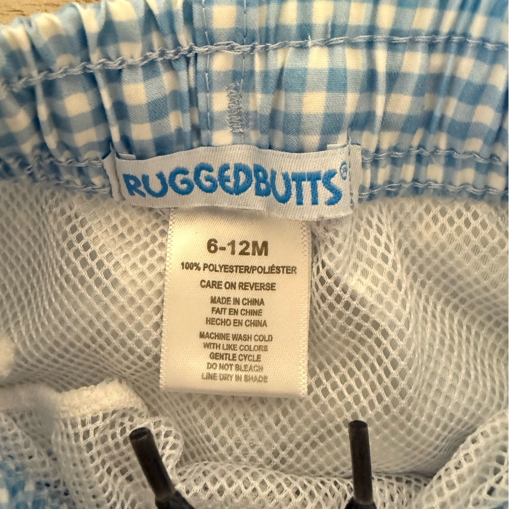 RuggedButts Navy Rash Guard and Blue Checkered Shorts - Picture 2 of 5